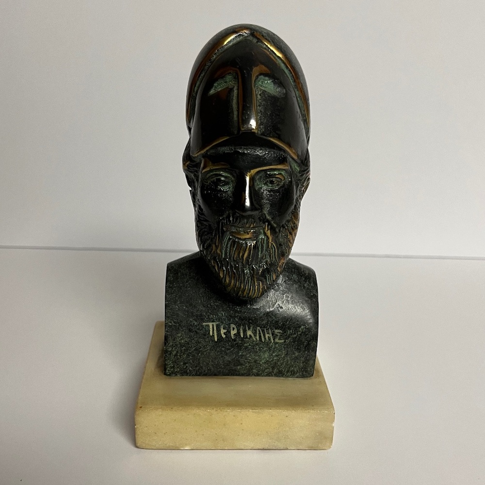 Vintage Pericles Cast Bronze Greek Bust Sculpture Stone Composite Base Kresilas
